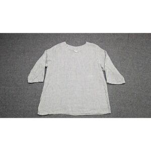 Women's‎ Blouse 2XL Gray White Linen Lagenlook Tunic Coastal Granny Quiet Luxury